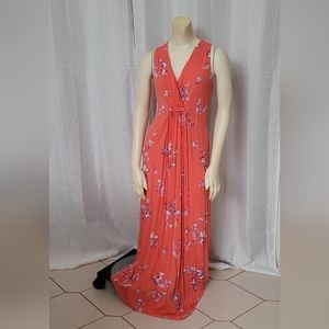 Motherhood Maternity Surplice Maxi Dress Coral Floral Medium